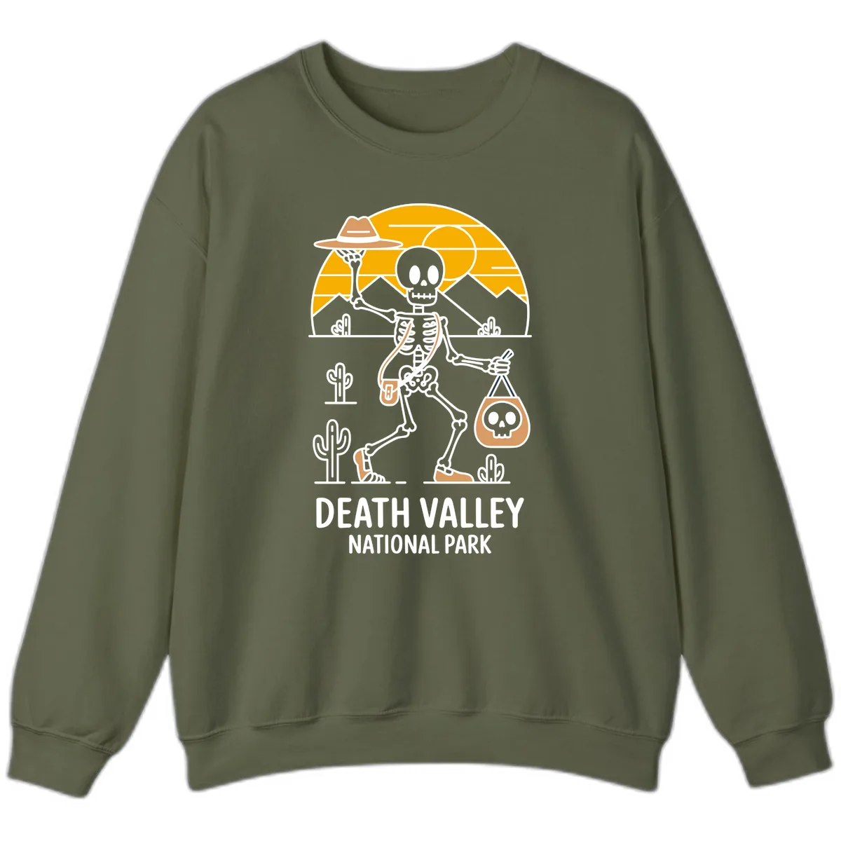 Death Valley Skeleton Cowboy Sweatshirt in Military Green