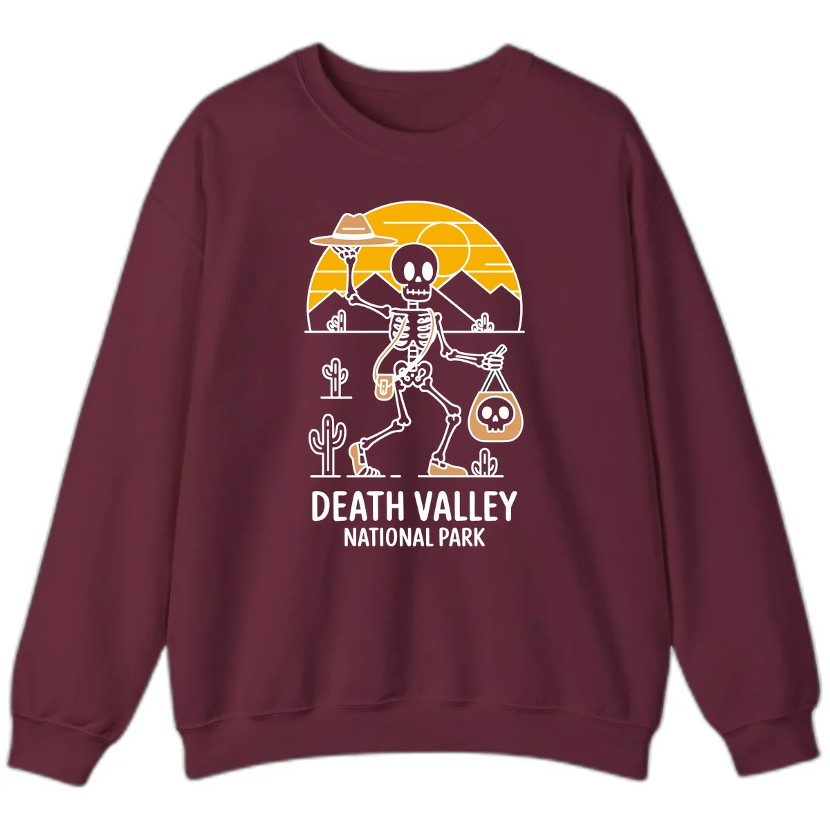 Death Valley Skeleton Cowboy Sweatshirt in Maroon