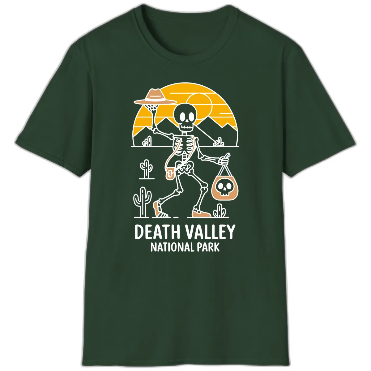 Death Valley Skeleton Cowboy T-Shirt in Forest Green