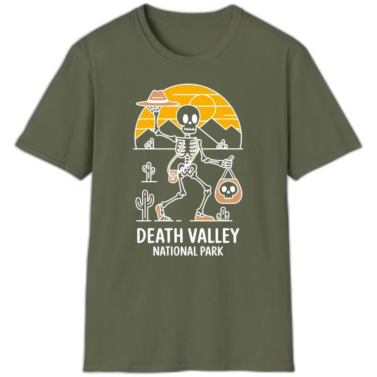 Death Valley Skeleton Cowboy T-Shirt in Military Green