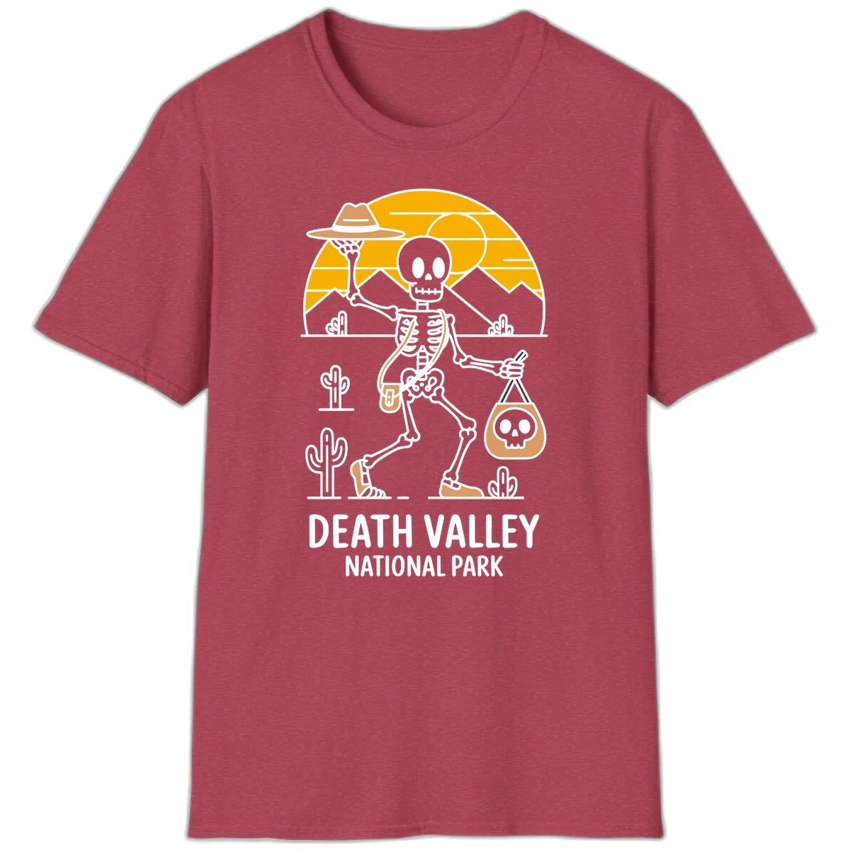 Death Valley Skeleton Cowboy T-Shirt in Heather Cardinal