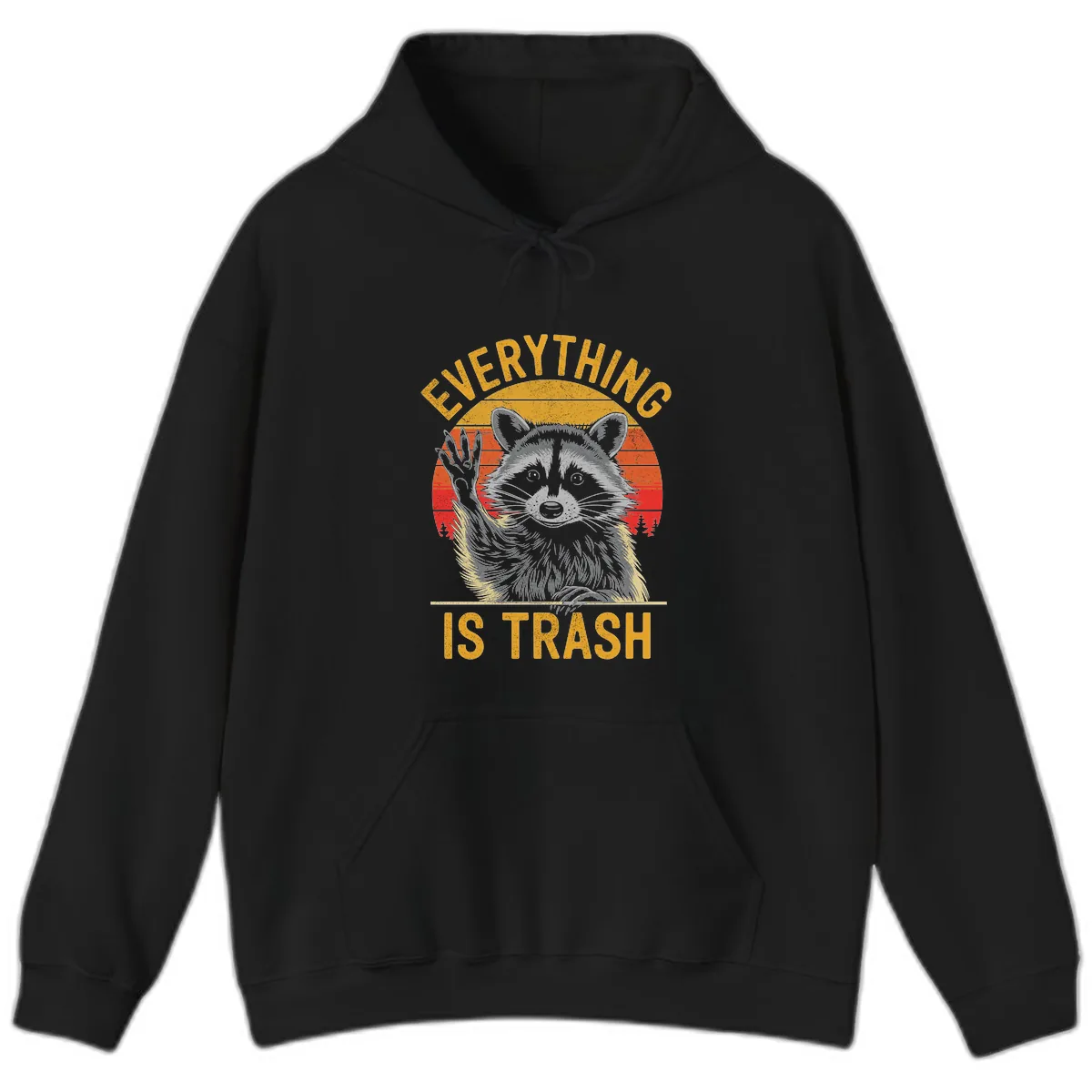 Everything Is Trash Raccoon Hoodie in Black