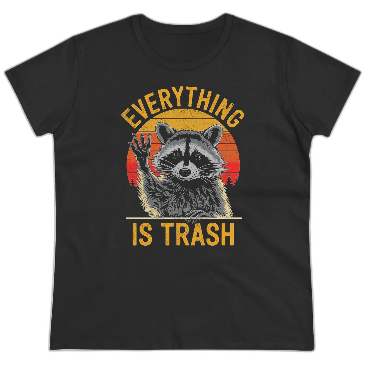 Everything Is Trash Raccoon Ladies Tee in Black