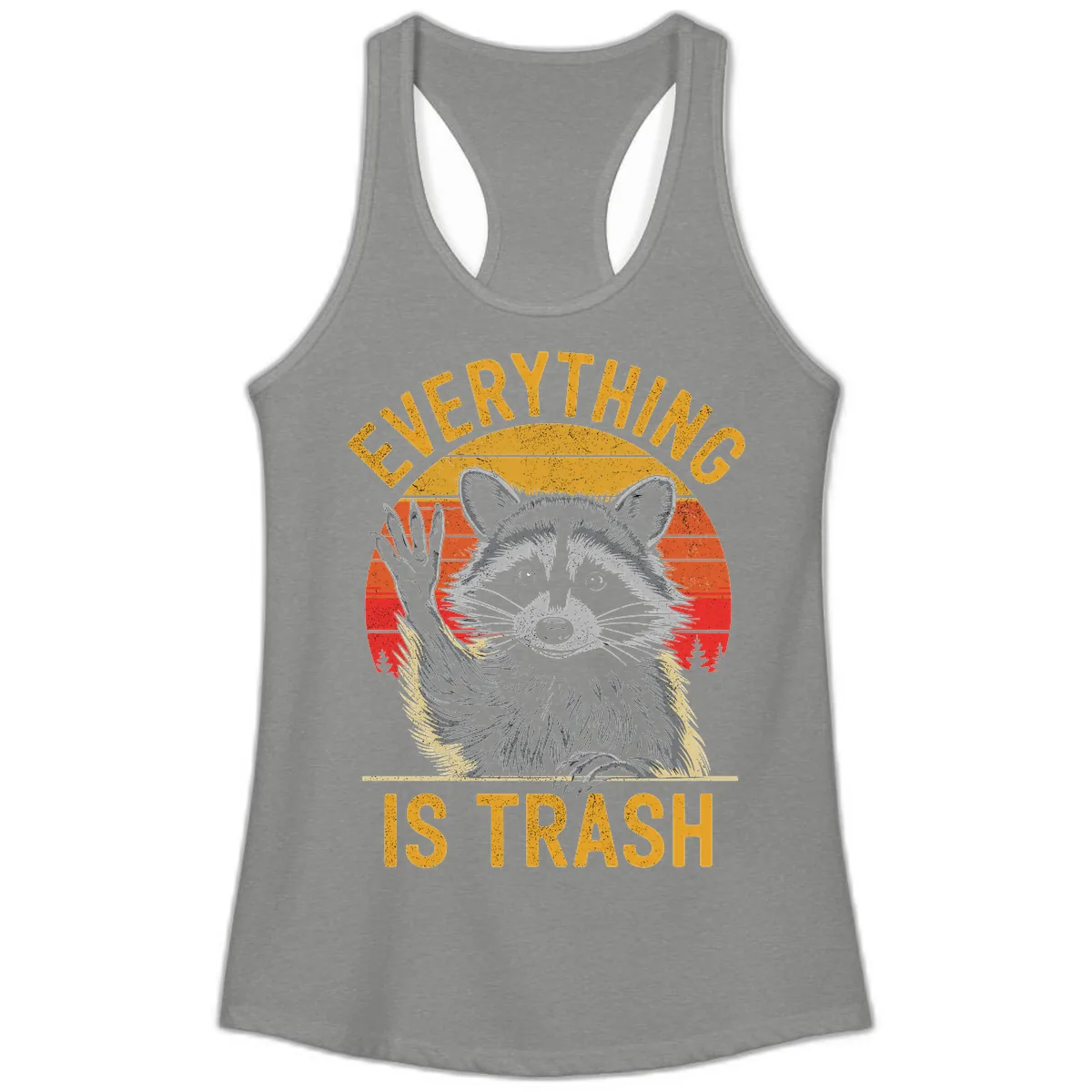 Everything Is Trash Raccoon Ladies Tank in Heather Grey