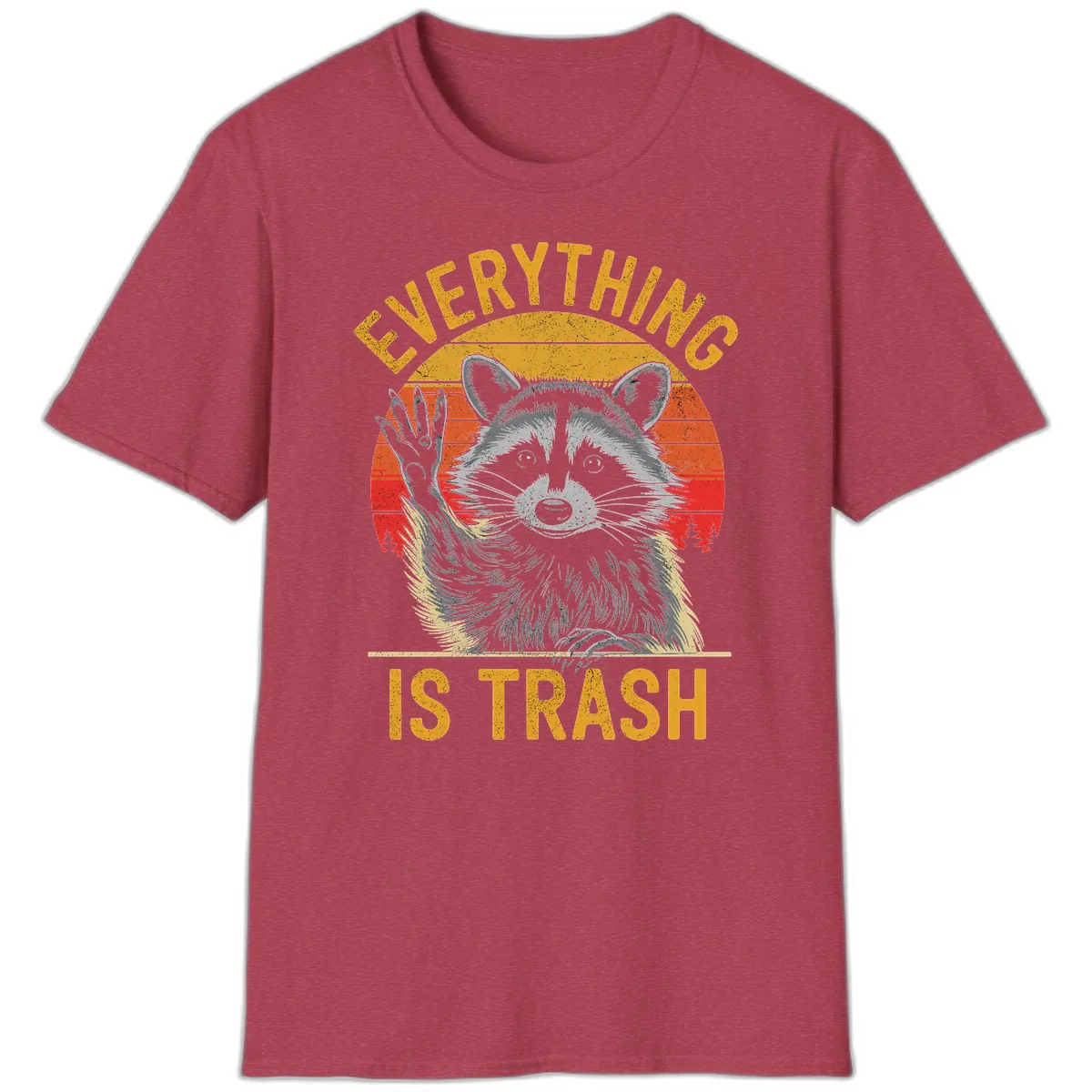 Everything Is Trash Raccoon T-Shirt in Heather Cardinal