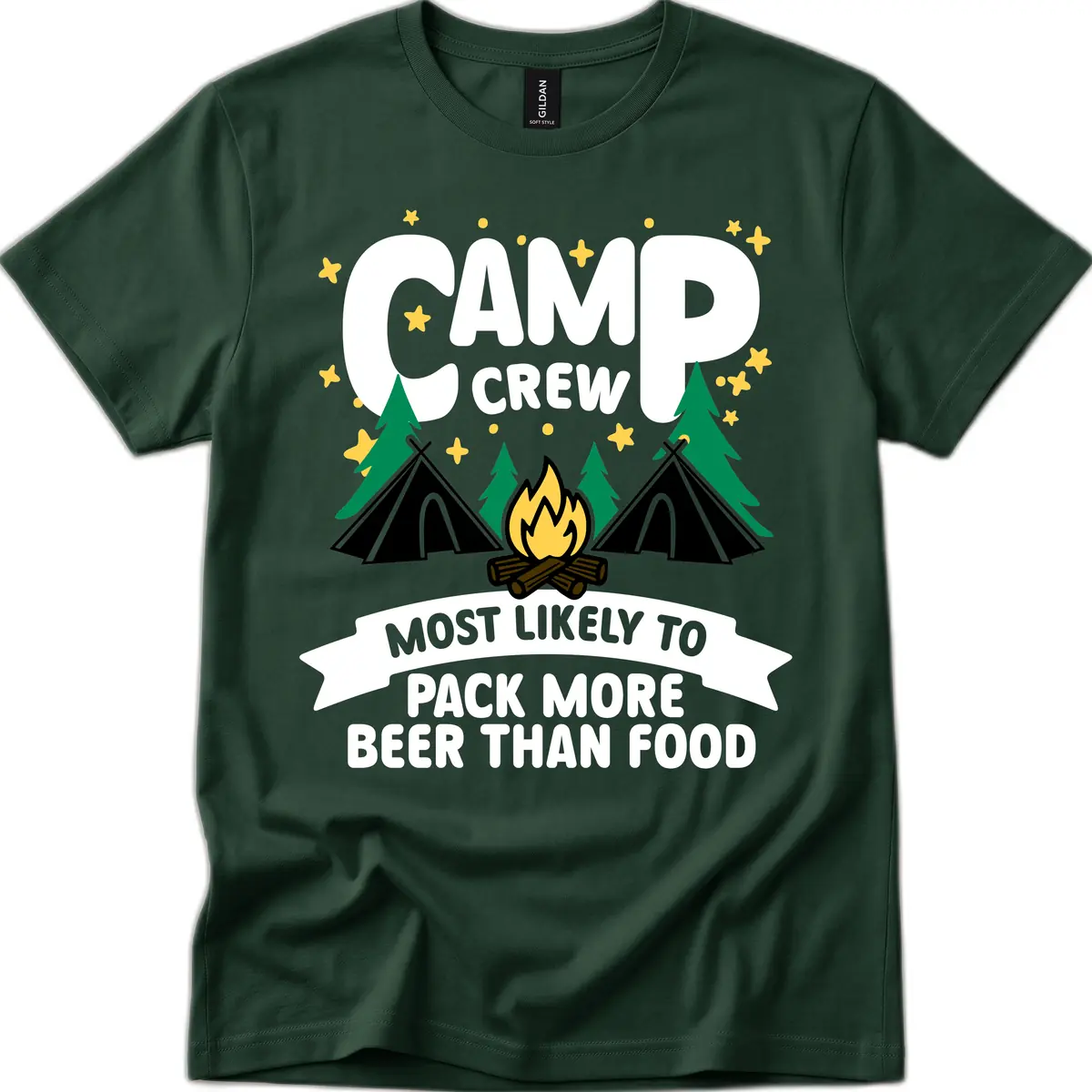Camp Crew Beer Over Food T-Shirt in Forest Green