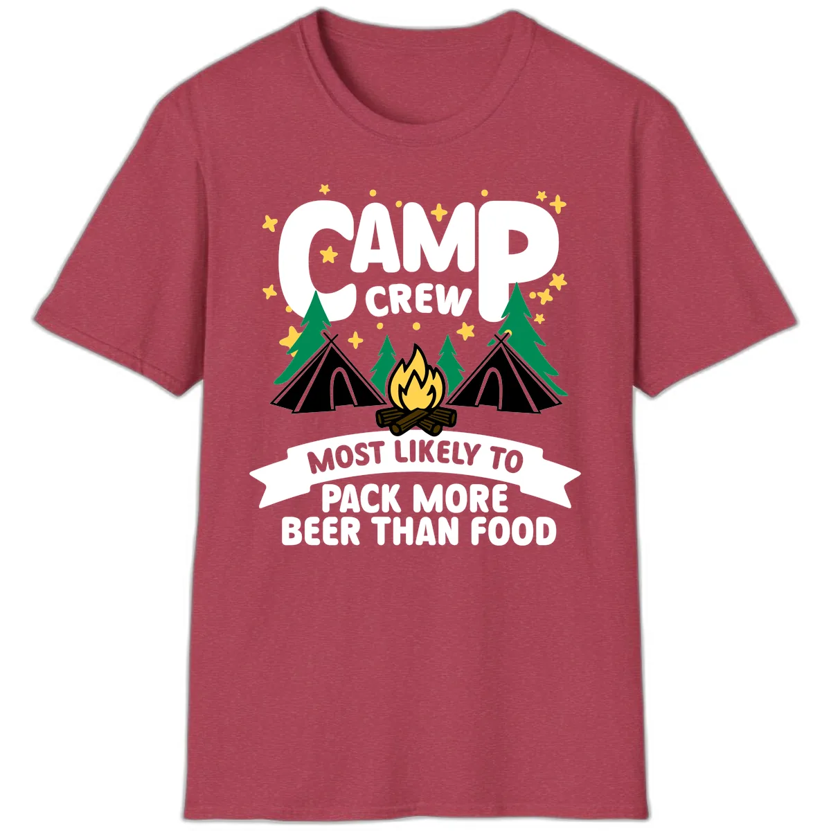 Camp Crew Beer Over Food T-Shirt in Heather Cardinal