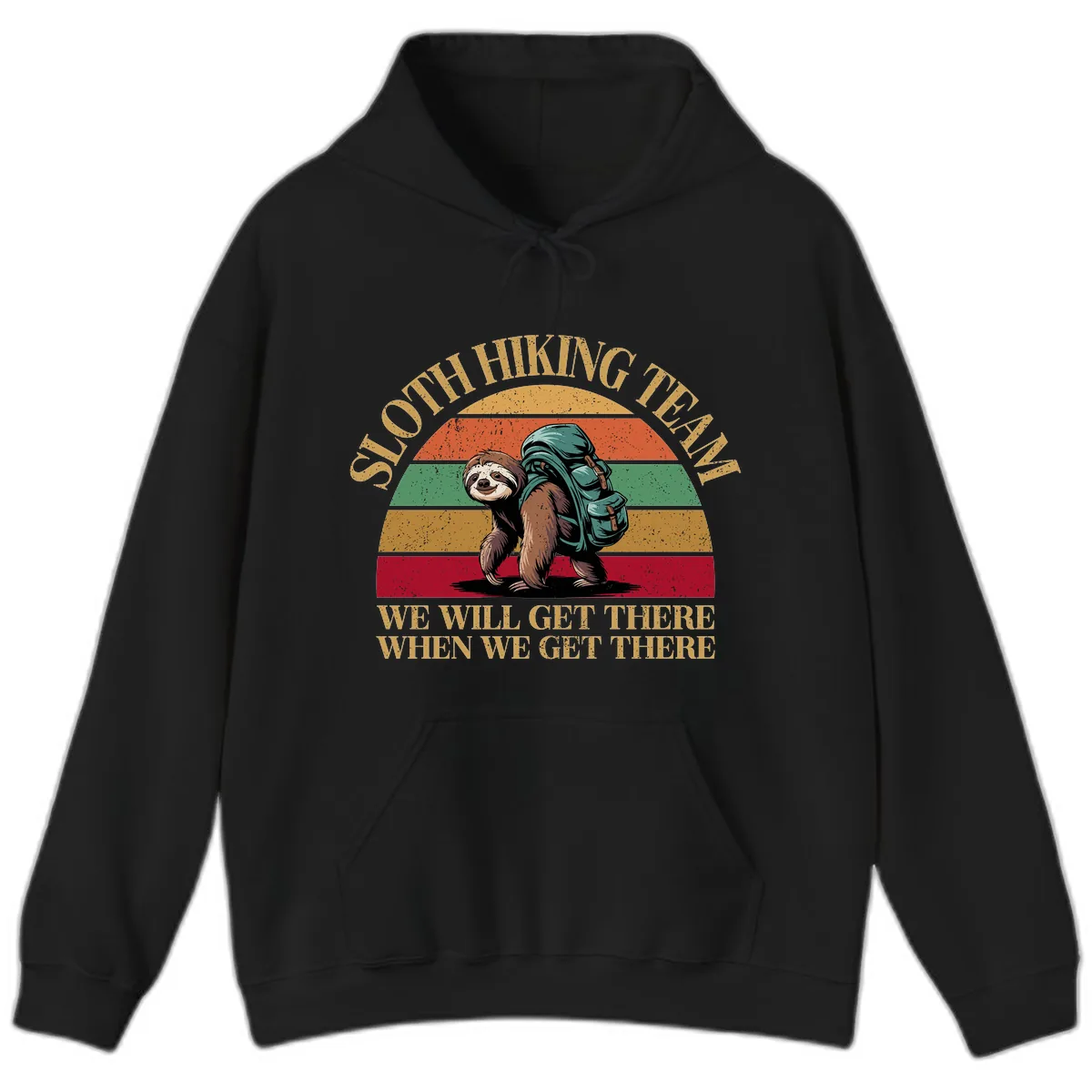 Sloth Hiking We Will Get There Hoodie in Black