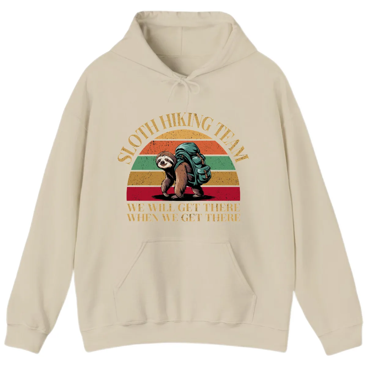 Sloth Hiking We Will Get There Hoodie in Sand