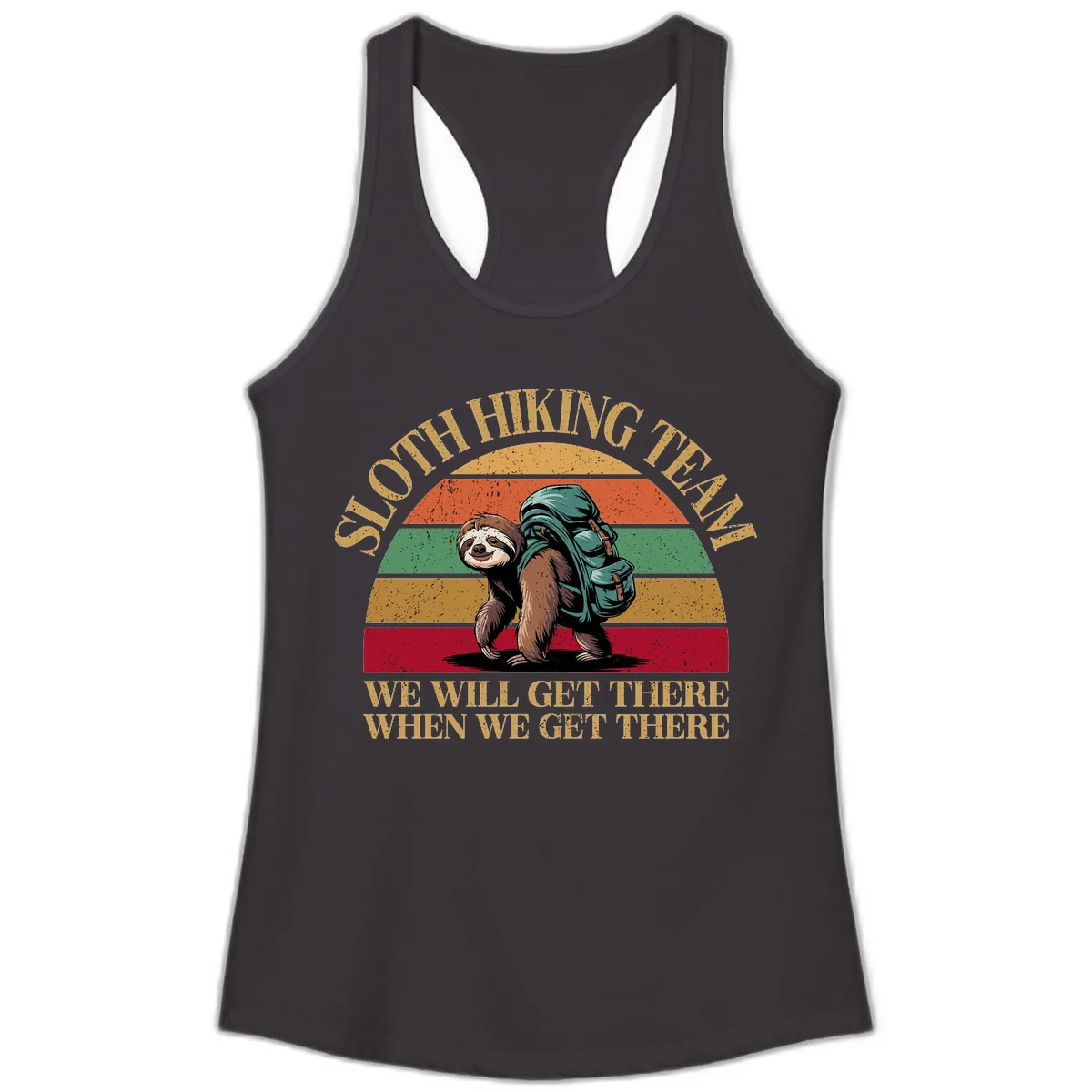 Sloth Hiking We Will Get There Ladies Tank in Black
