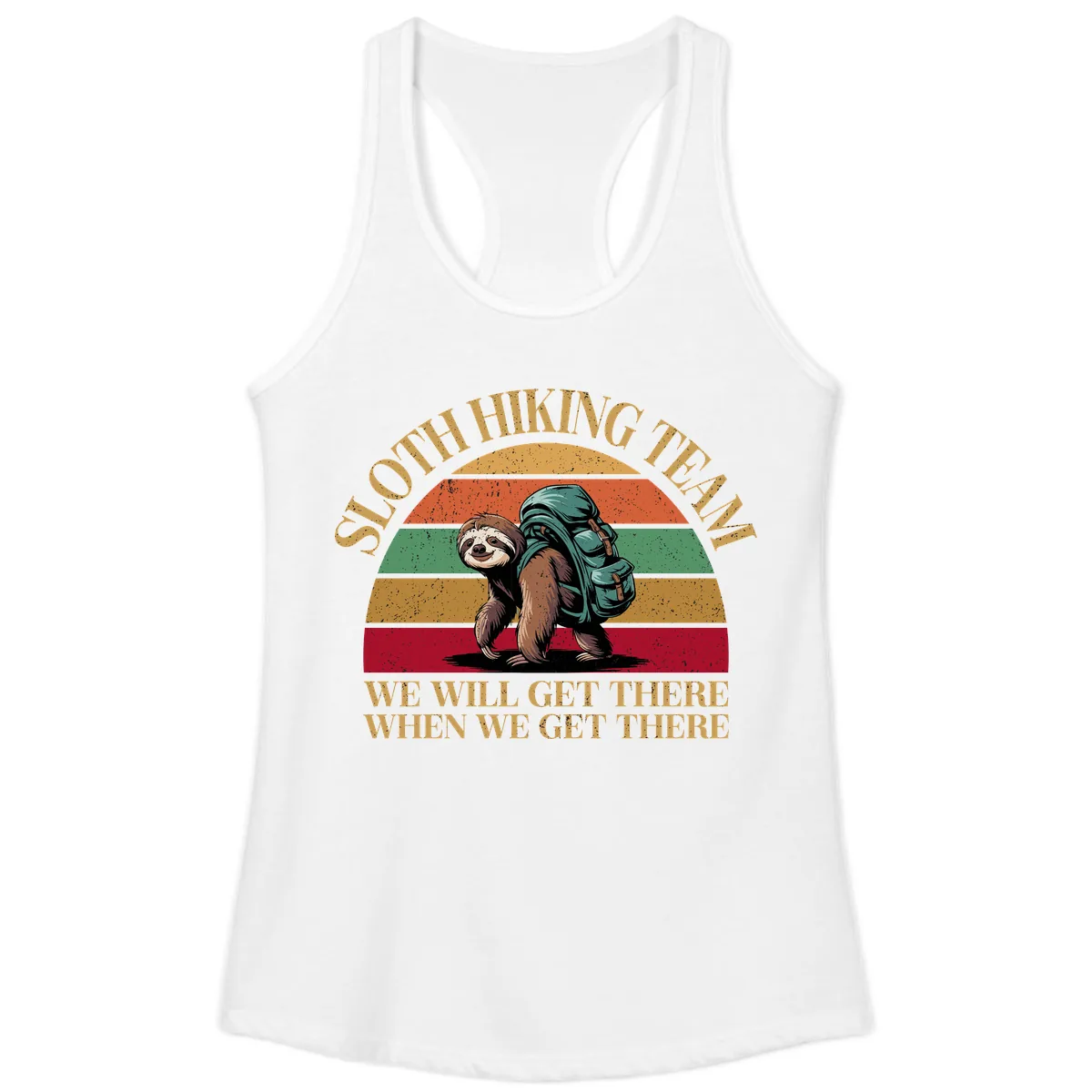 Sloth Hiking We Will Get There Ladies Tank in White
