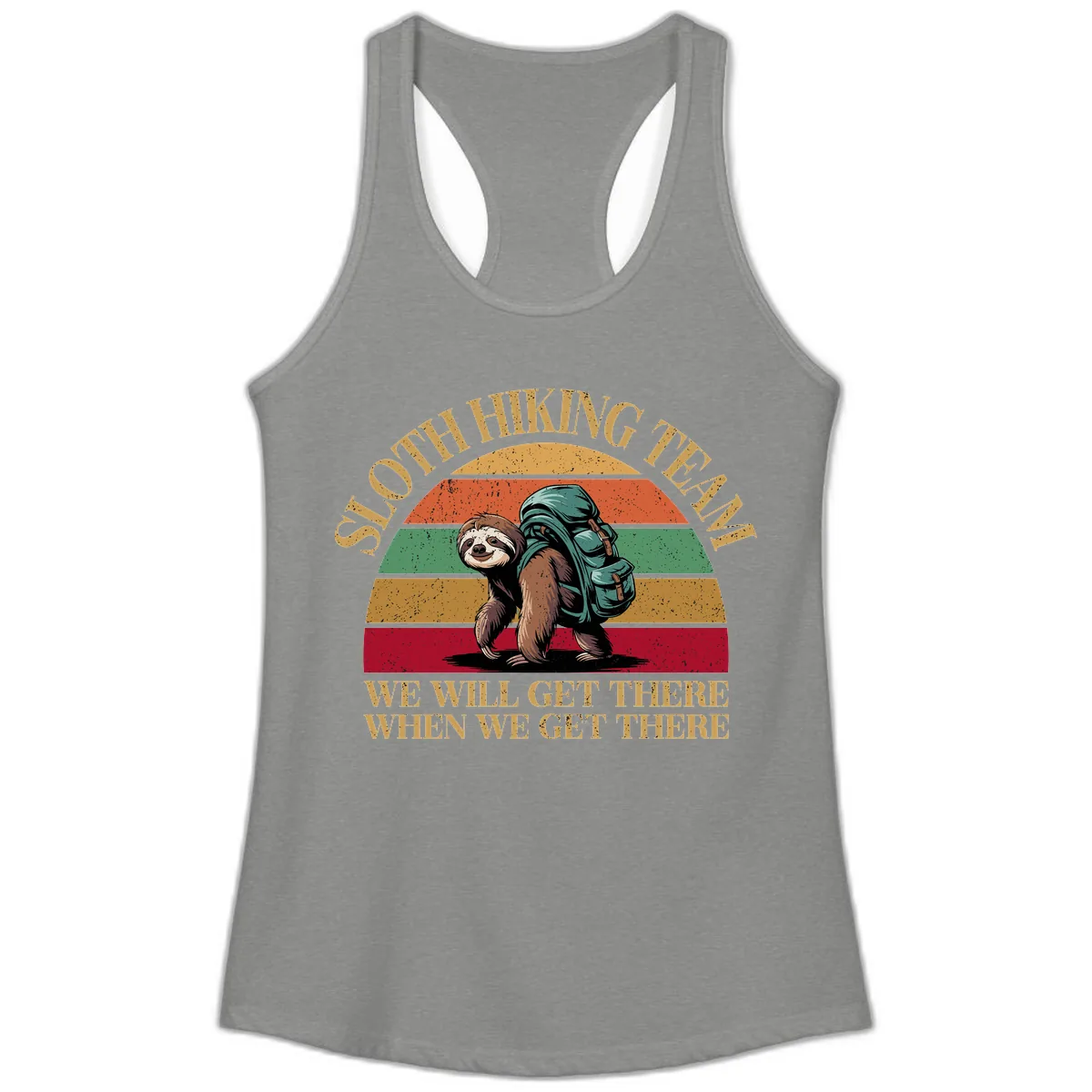 Sloth Hiking We Will Get There Ladies Tank in Heather Grey