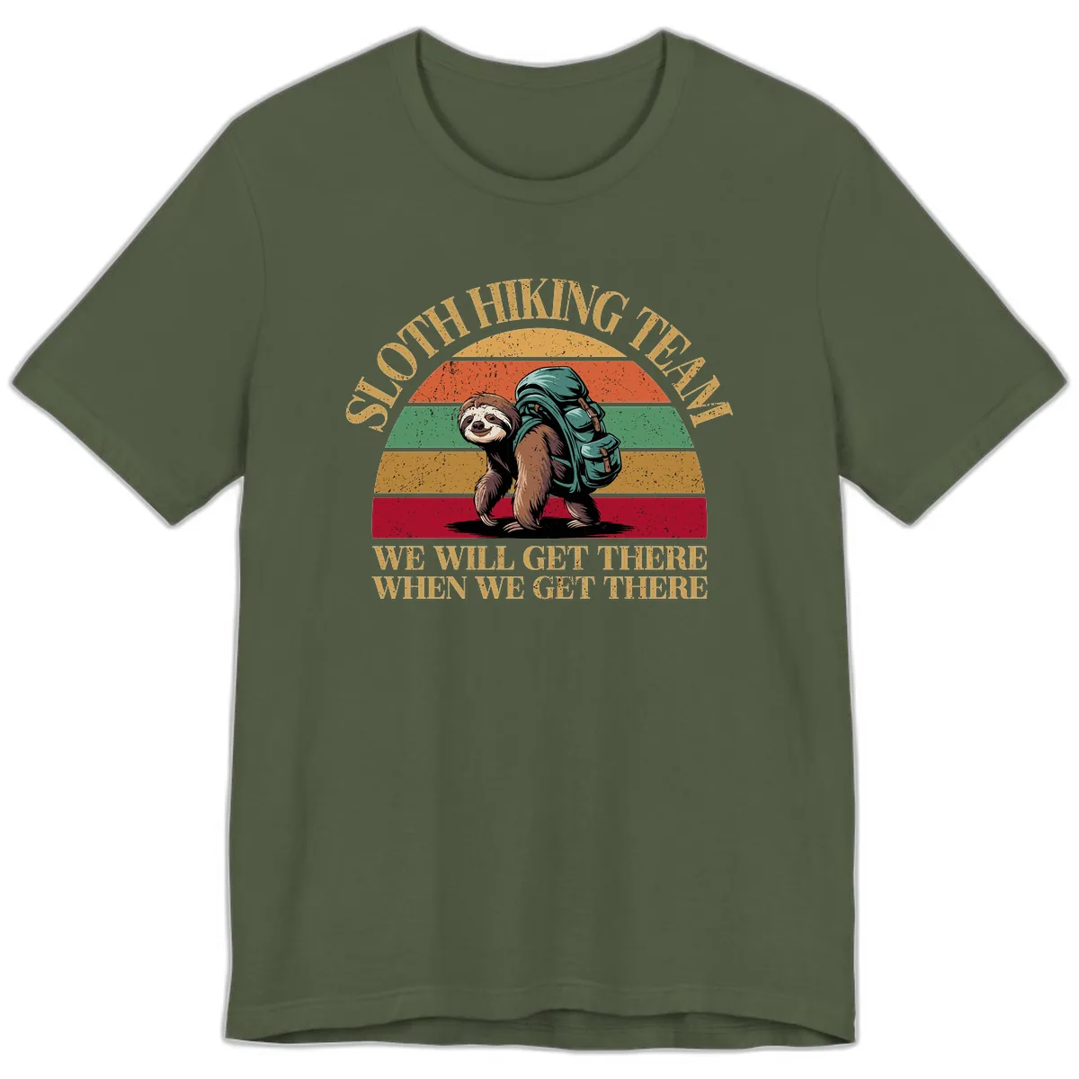 Sloth Hiking We Will Get There Premium T-Shirt in Military Green