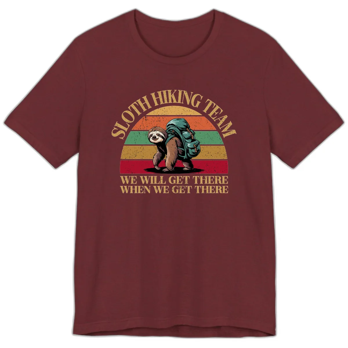 Sloth Hiking We Will Get There Premium T-Shirt in Heather Cardinal