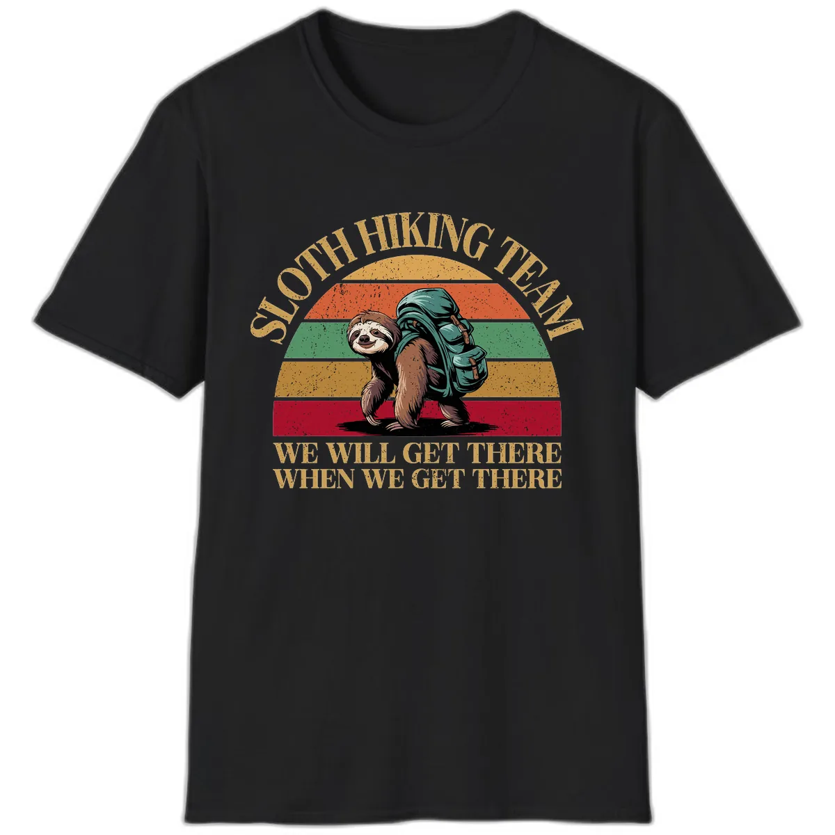 Sloth Hiking We Will Get There T-Shirt in Black