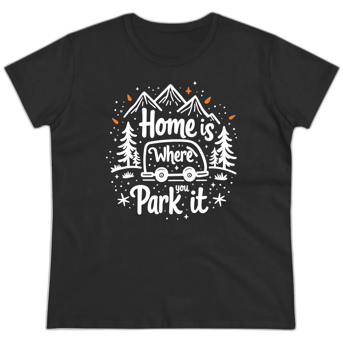 Home Is Where You Park It Ladies Tee in Black