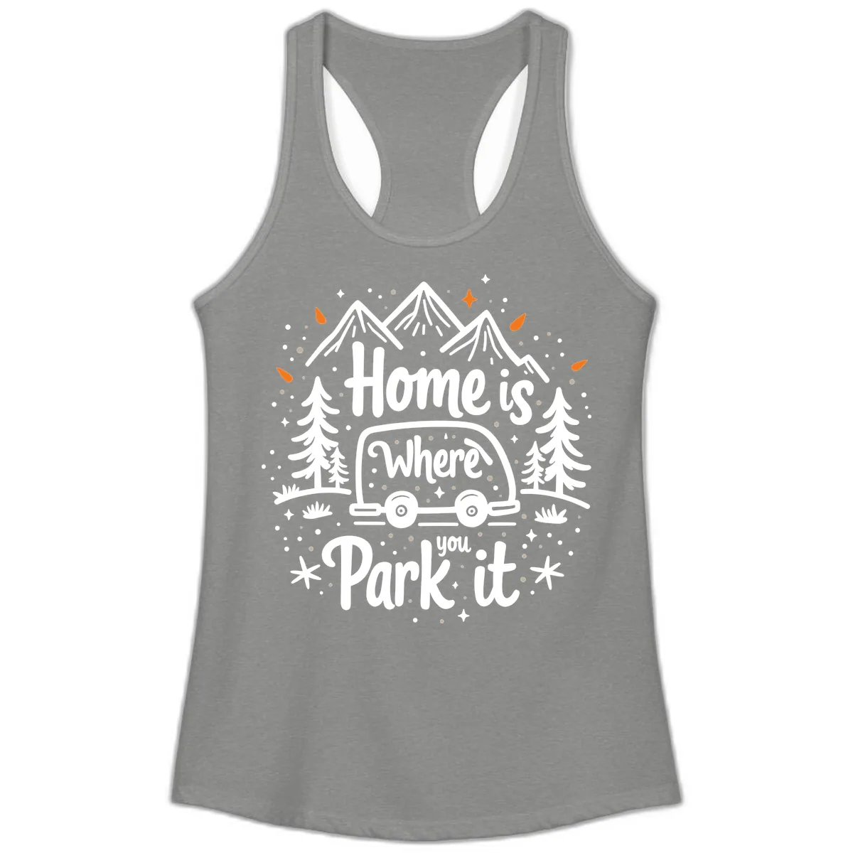 Home Is Where You Park It Ladies Tank in Heather Grey