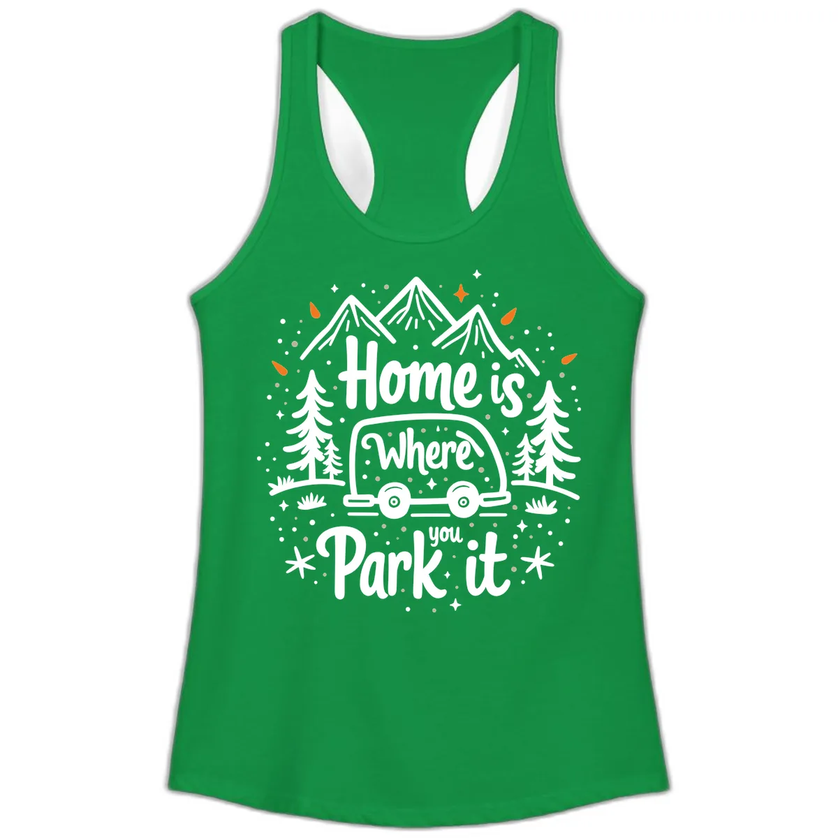 Home Is Where You Park It Ladies Tank in Solid Kelly Green