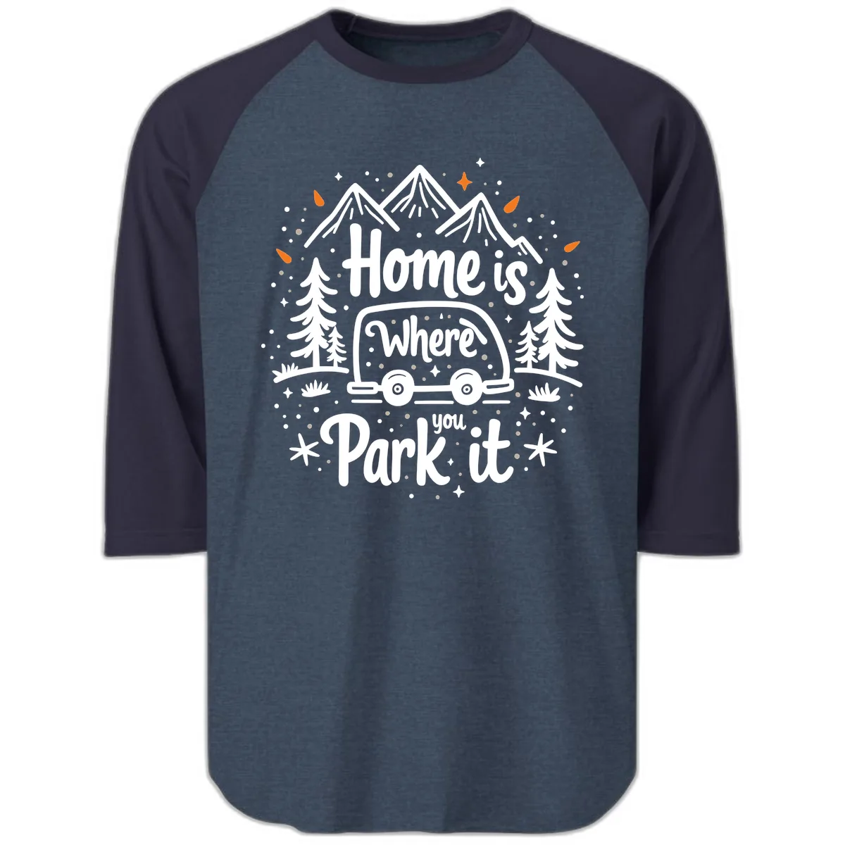 Home Is Where You Park It Raglan 3/4 in Heather Denim Navy