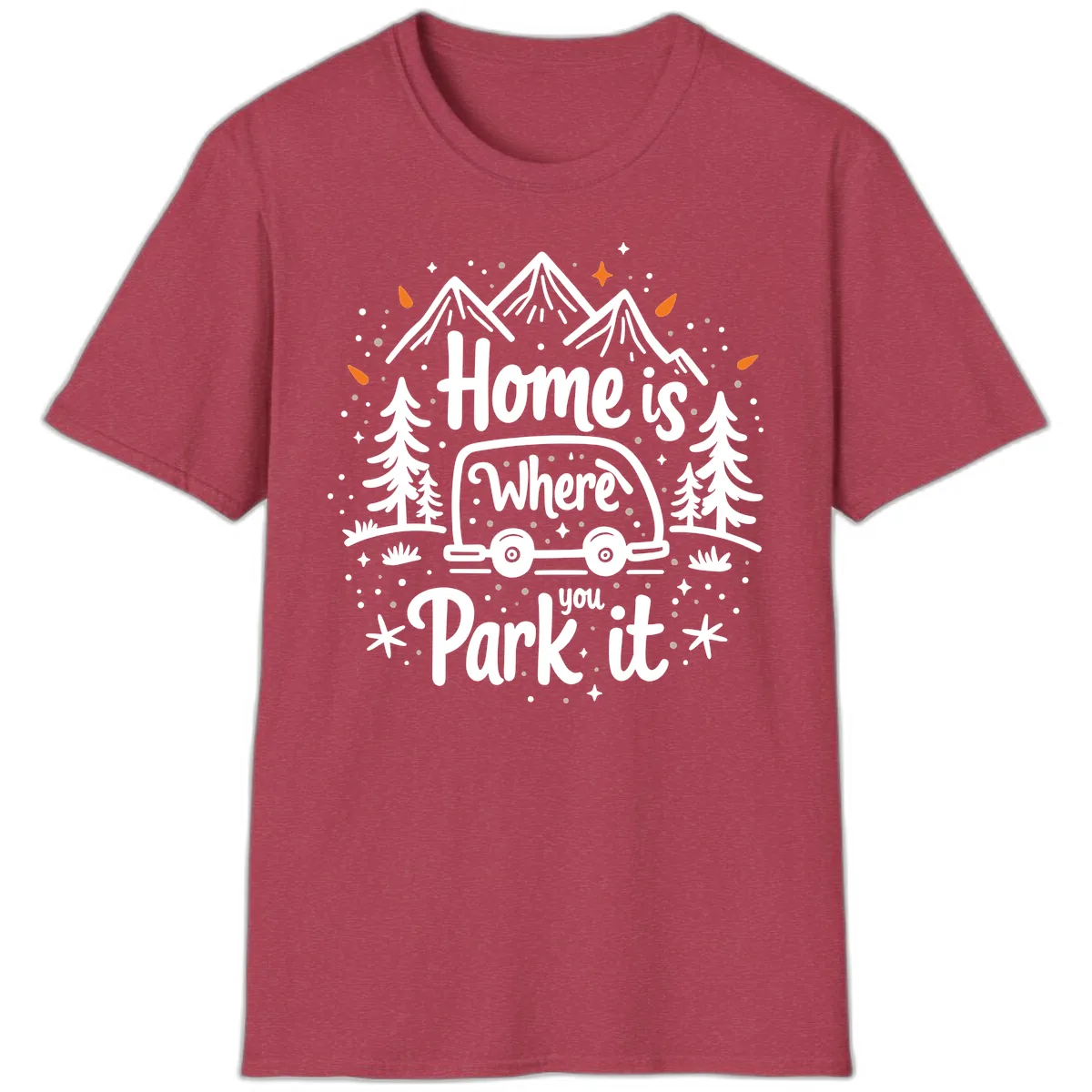 Home Is Where You Park It T-Shirt in Heather Cardinal