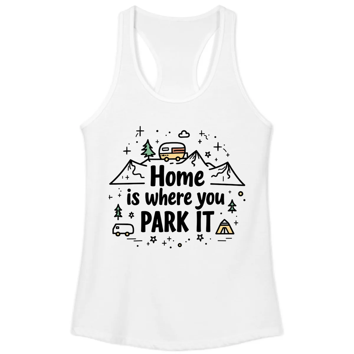 Home Is Where You Park It Ladies Tank in White
