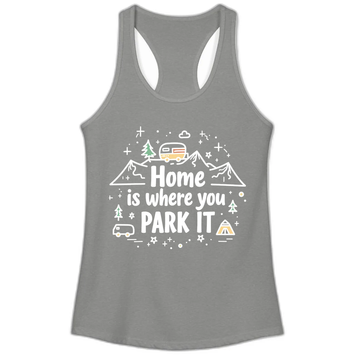 Home Is Where You Park It Ladies Tank in Heather Grey
