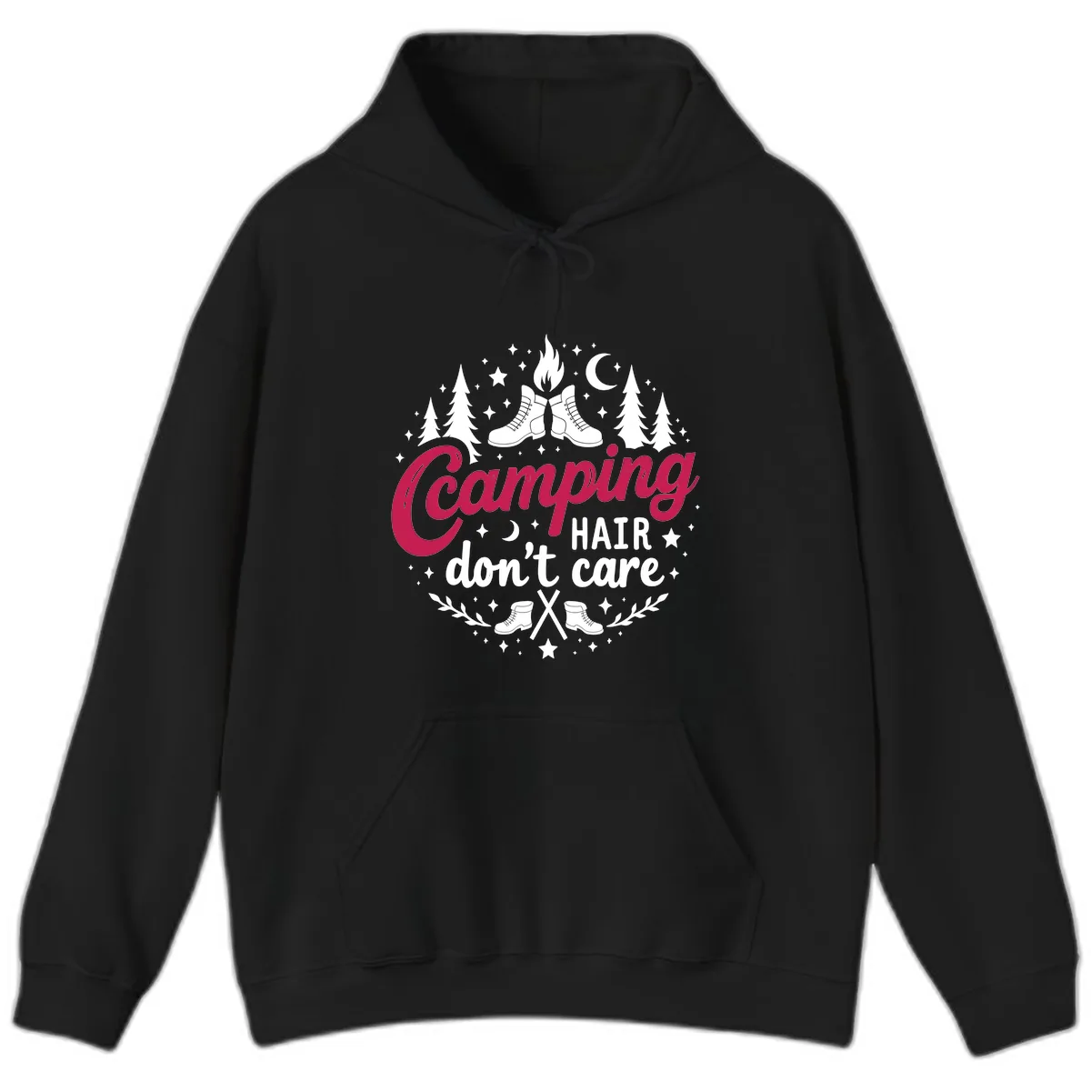Camping Hair Don't Care Hoodie in Black