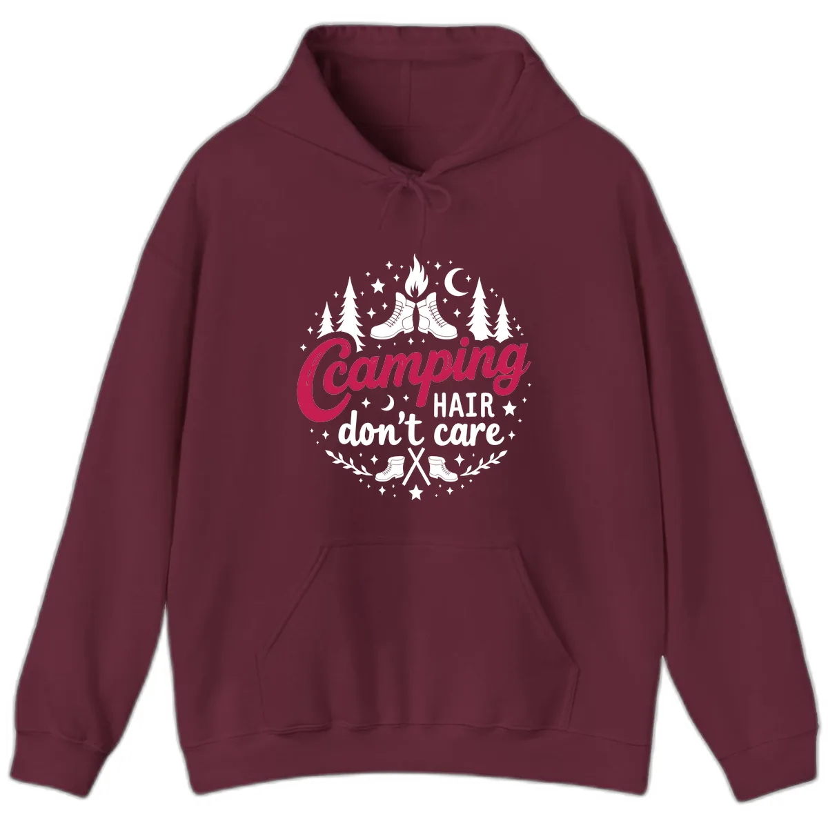 Camping Hair Don't Care Hoodie in Maroon