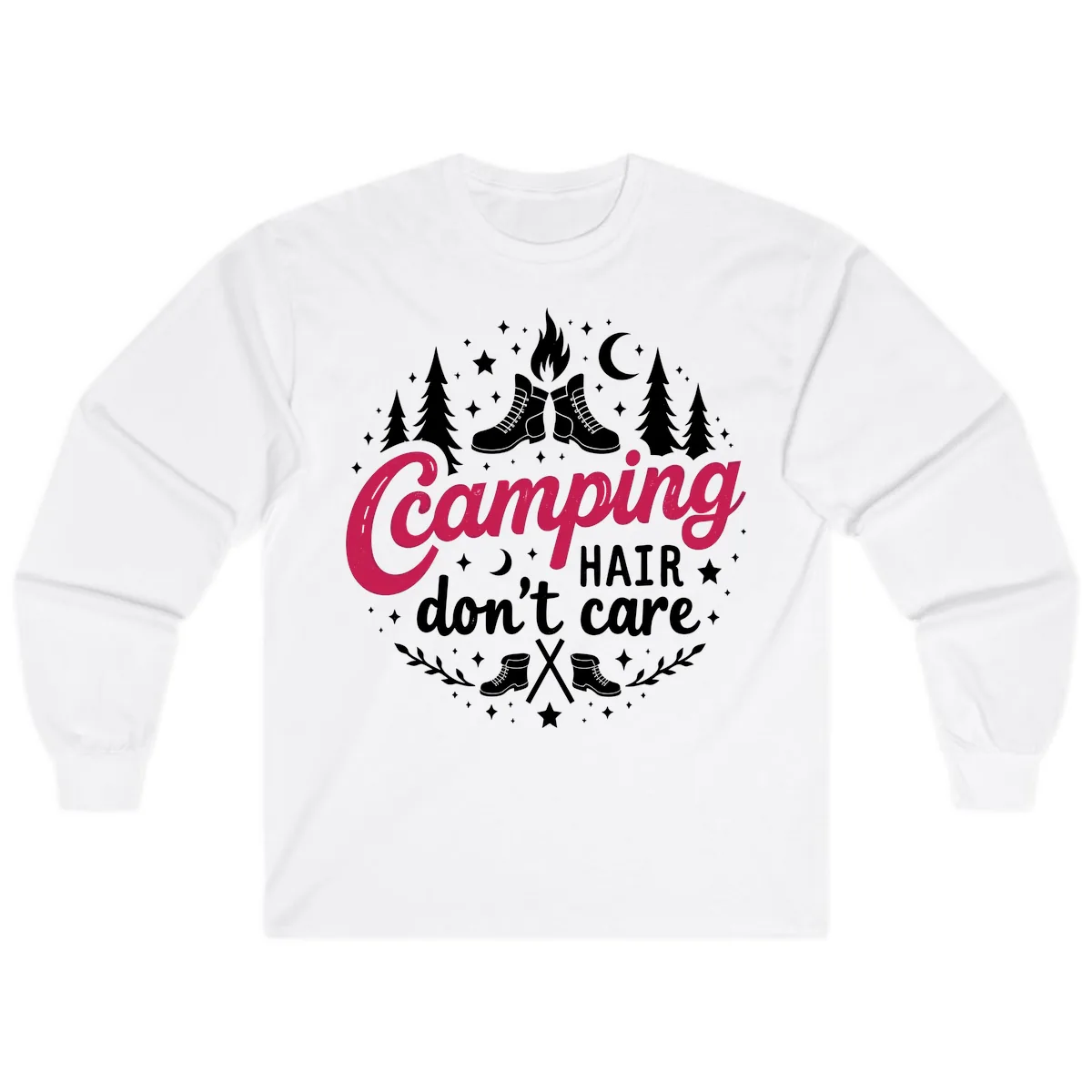 Camping Hair Don't Care Long Sleeve in White