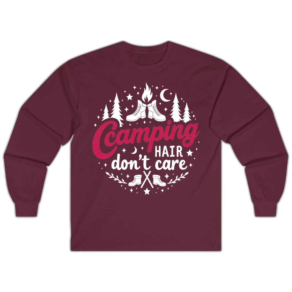 Camping Hair Don't Care Long Sleeve in Maroon