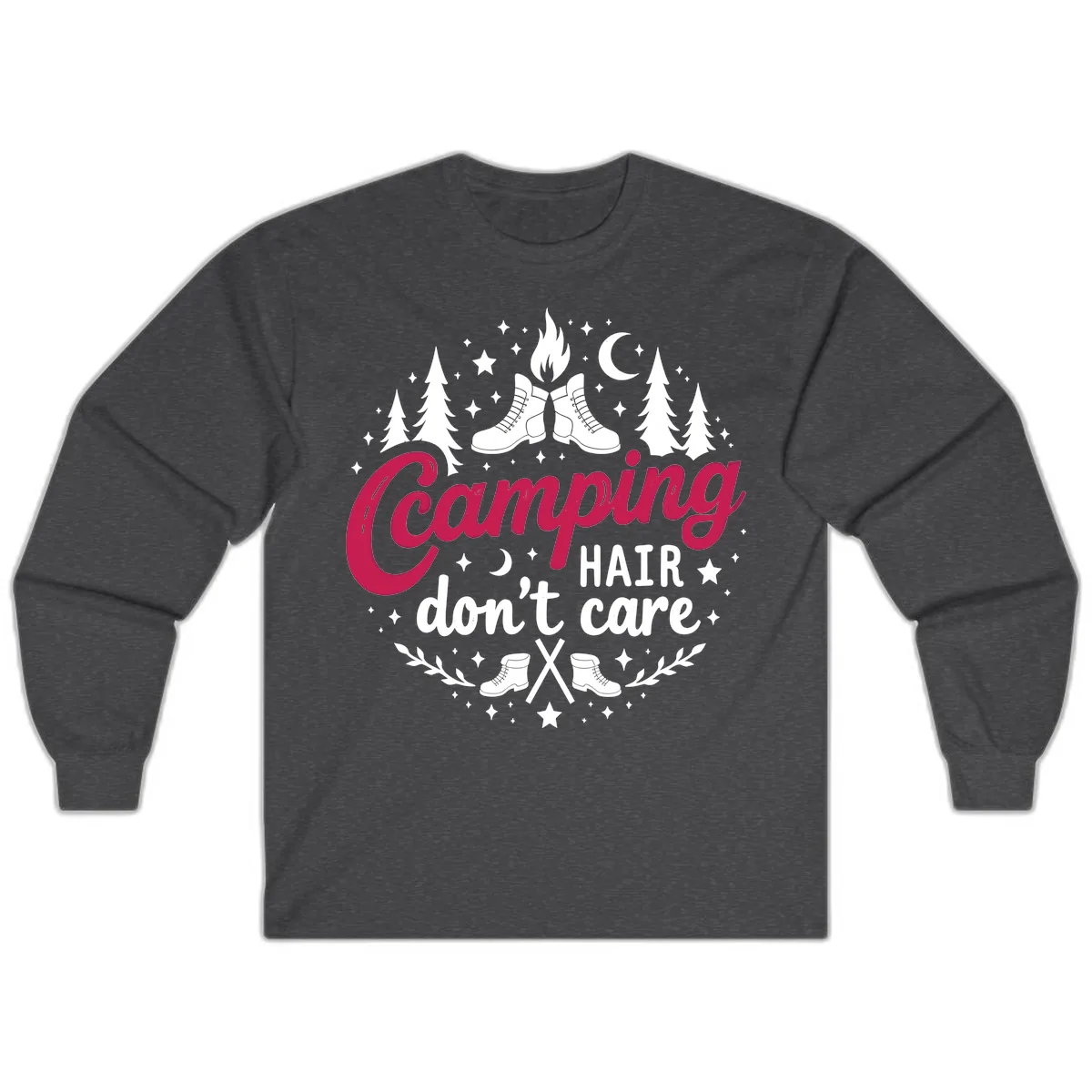 Camping Hair Don't Care Long Sleeve in Dark Heather