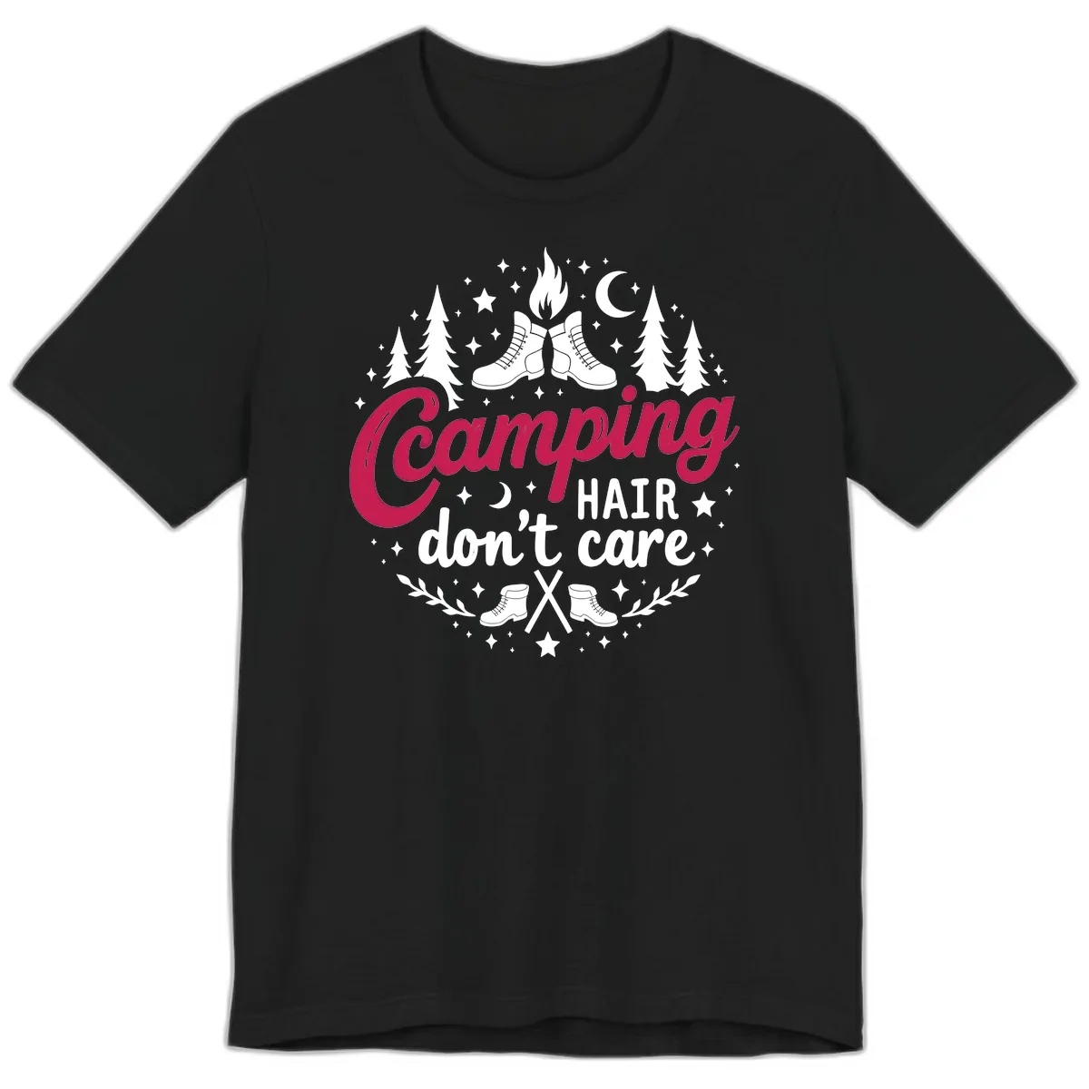 Camping Hair Don't Care Premium T-Shirt in Black
