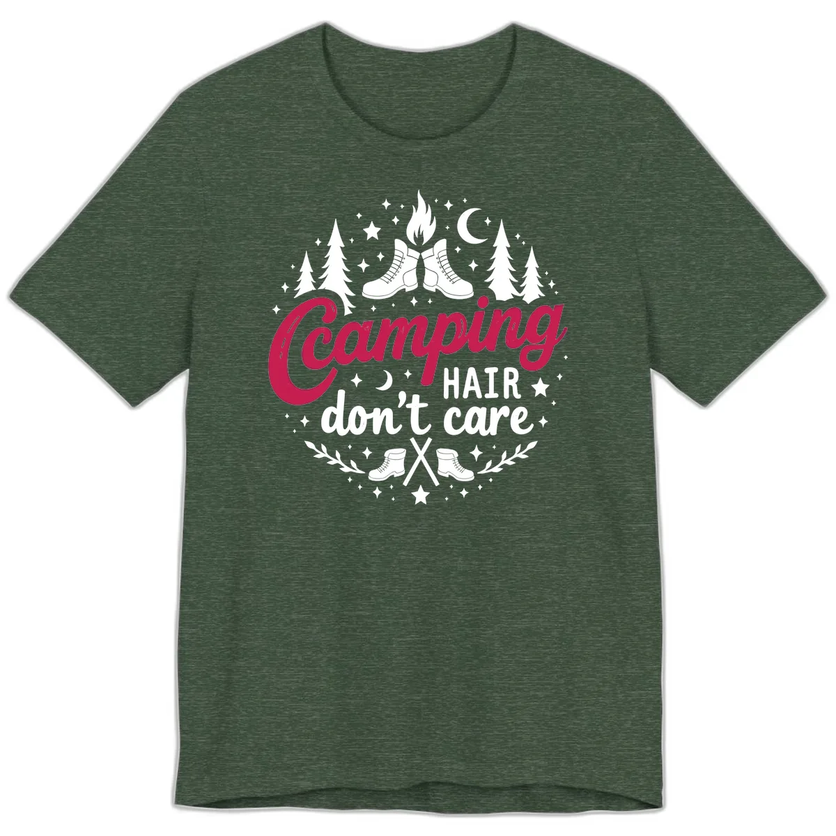 Camping Hair Don't Care Premium T-Shirt in Heather Forest