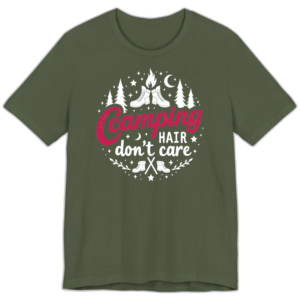 Camping Hair Don't Care Premium T-Shirt in Military Green