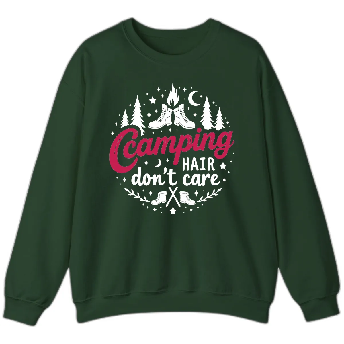 Camping Hair Don't Care Sweatshirt in Forest Green