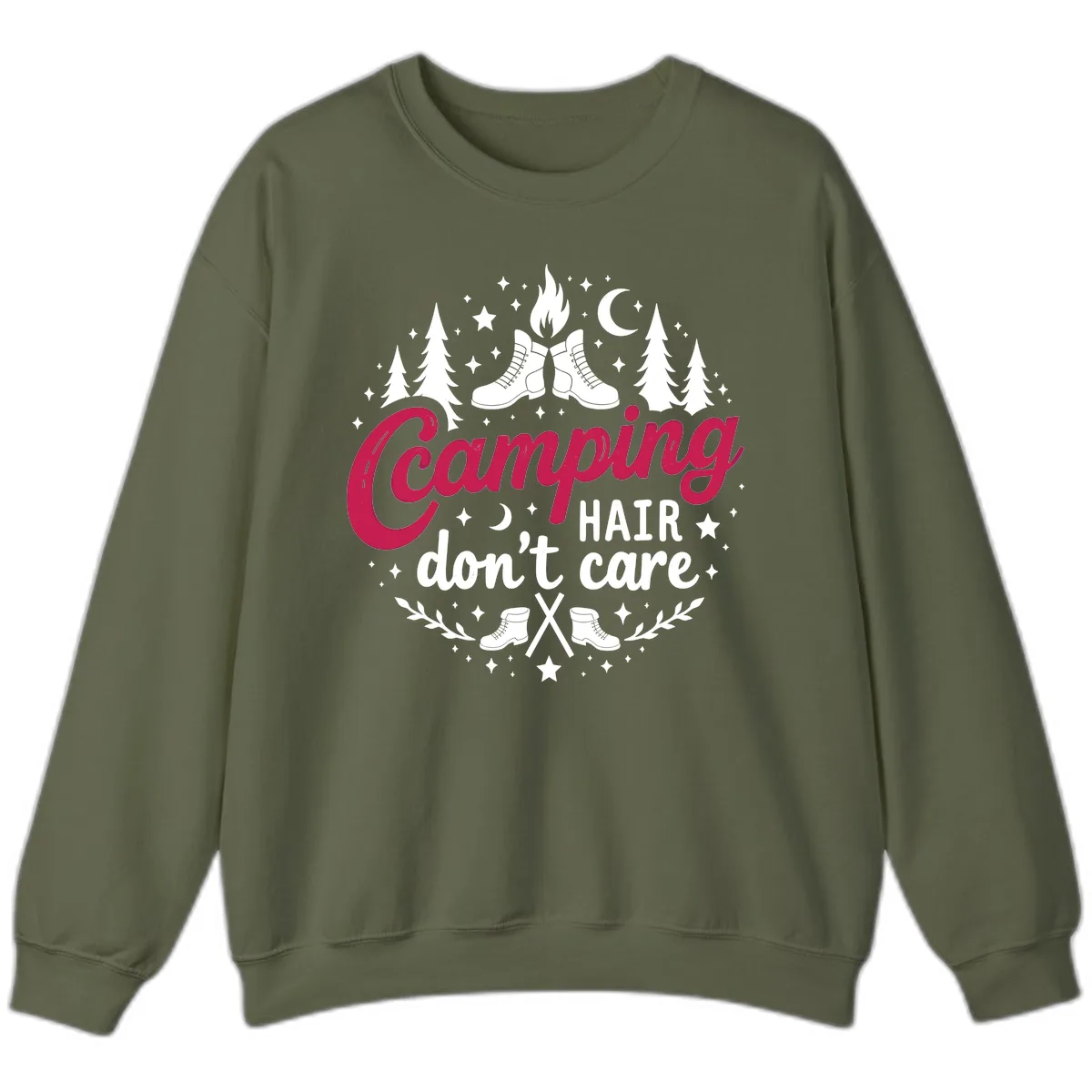 Camping Hair Don't Care Sweatshirt in Military Green