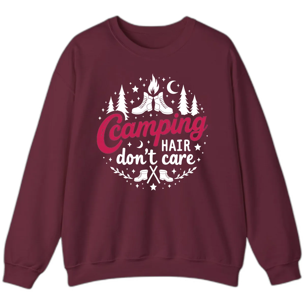 Camping Hair Don't Care Sweatshirt in Maroon