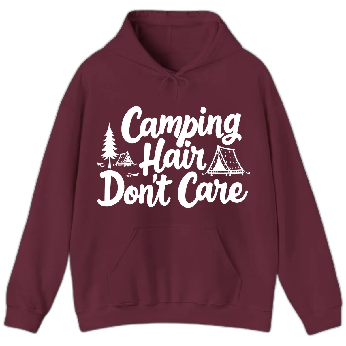 Camping Hair Don't Care Hoodie in Maroon