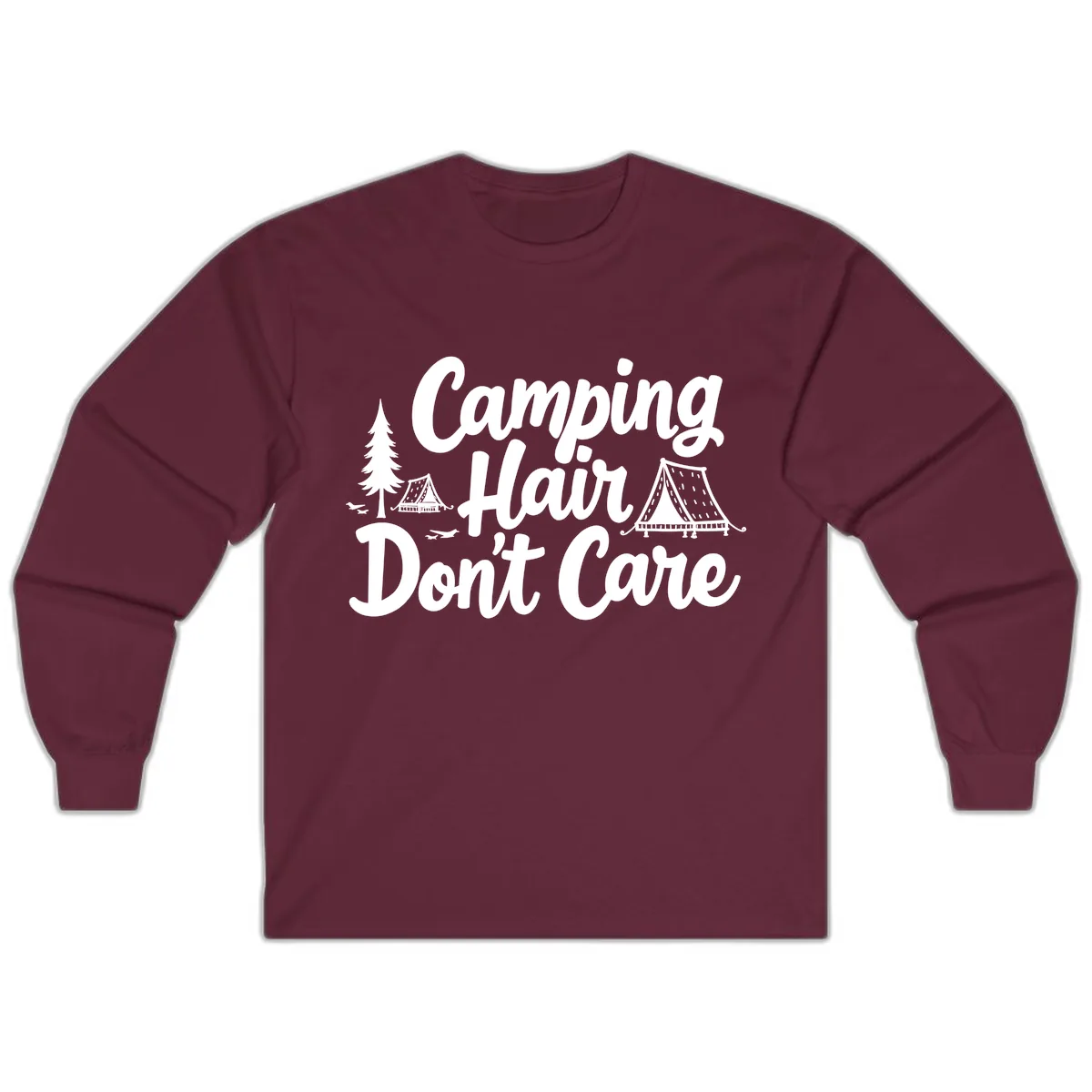 Camping Hair Don't Care Long Sleeve in Maroon