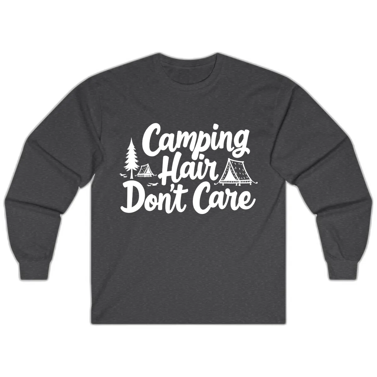 Camping Hair Don't Care Long Sleeve in Dark Heather