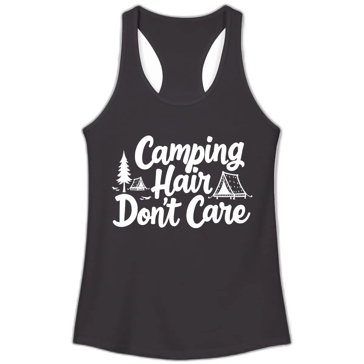 Camping Hair Don't Care Ladies Tank in Black