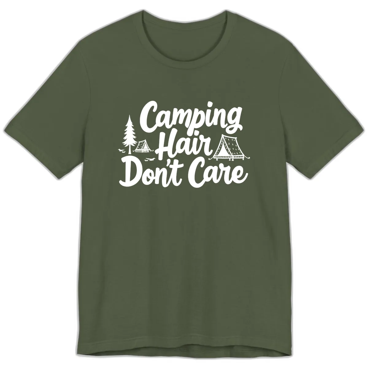 Camping Hair Don't Care Premium T-Shirt in Military Green