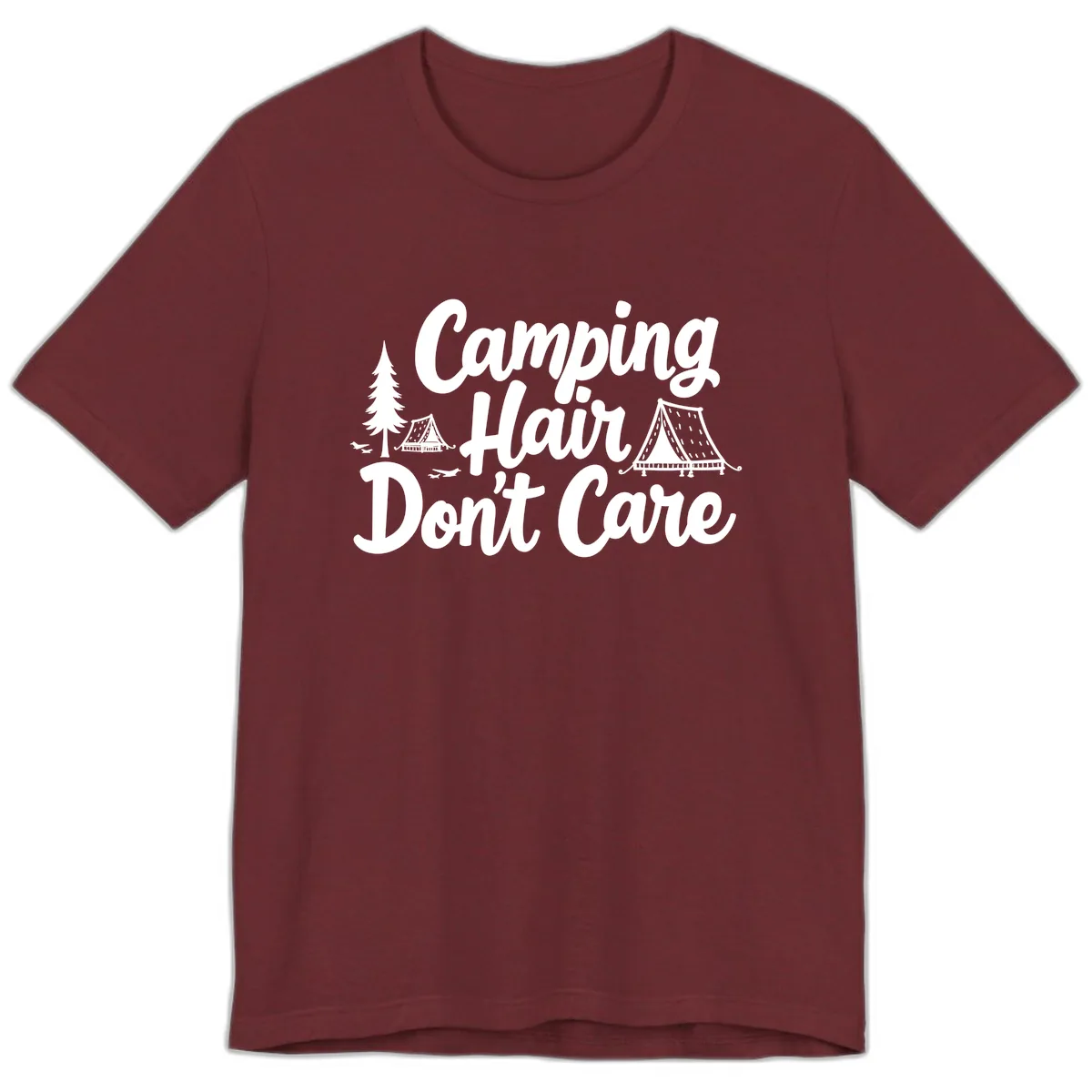 Camping Hair Don't Care Premium T-Shirt in Heather Cardinal