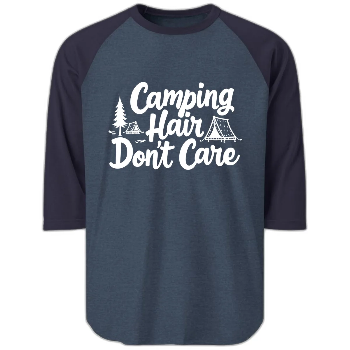 Camping Hair Don't Care Raglan 3/4 in Heather Denim Navy