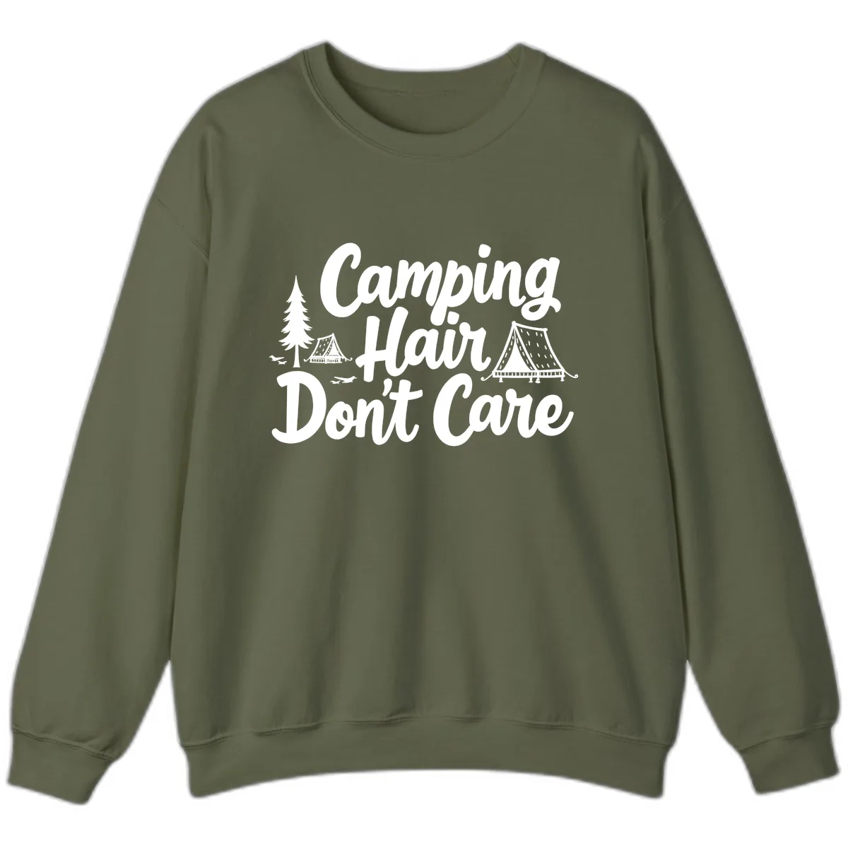Camping Hair Don't Care Sweatshirt in Military Green