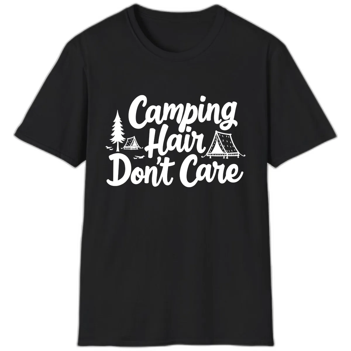 Camping Hair Don't Care T-Shirt in Black