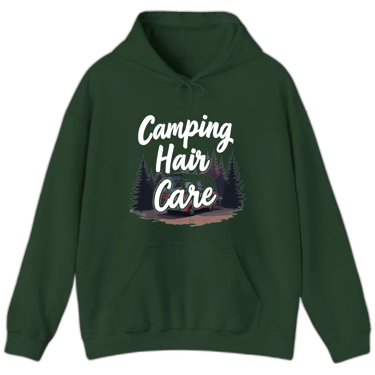 Camping Hair Care Retro Trailer Hoodie in Forest Green