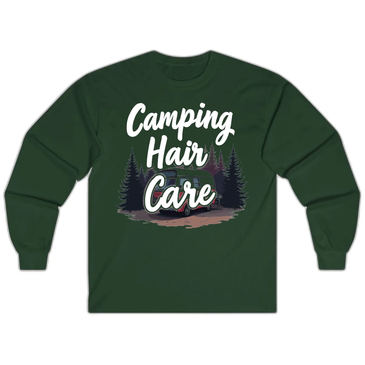 Camping Hair Care Retro Trailer Long Sleeve in Forest Green