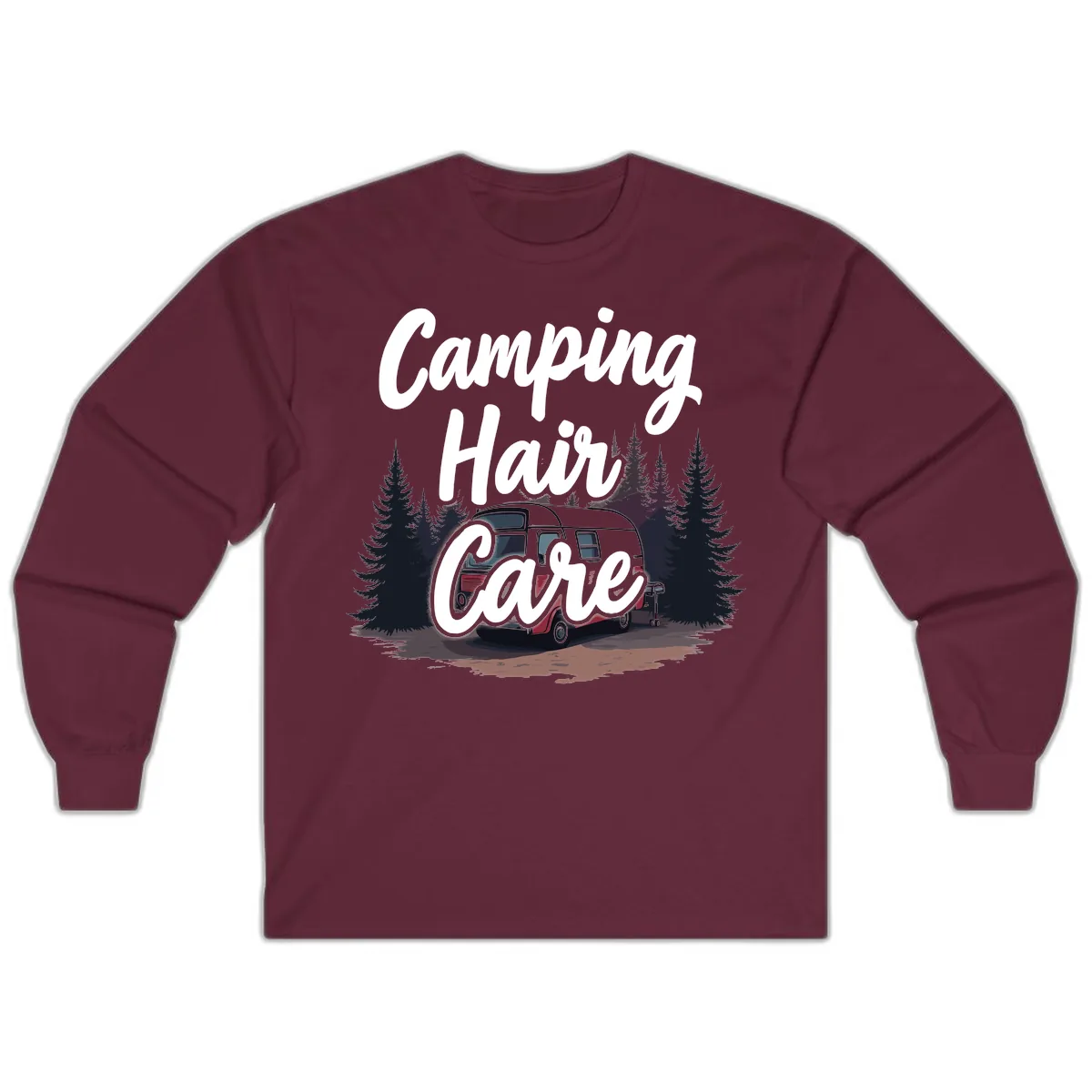 Camping Hair Care Retro Trailer Long Sleeve in Maroon