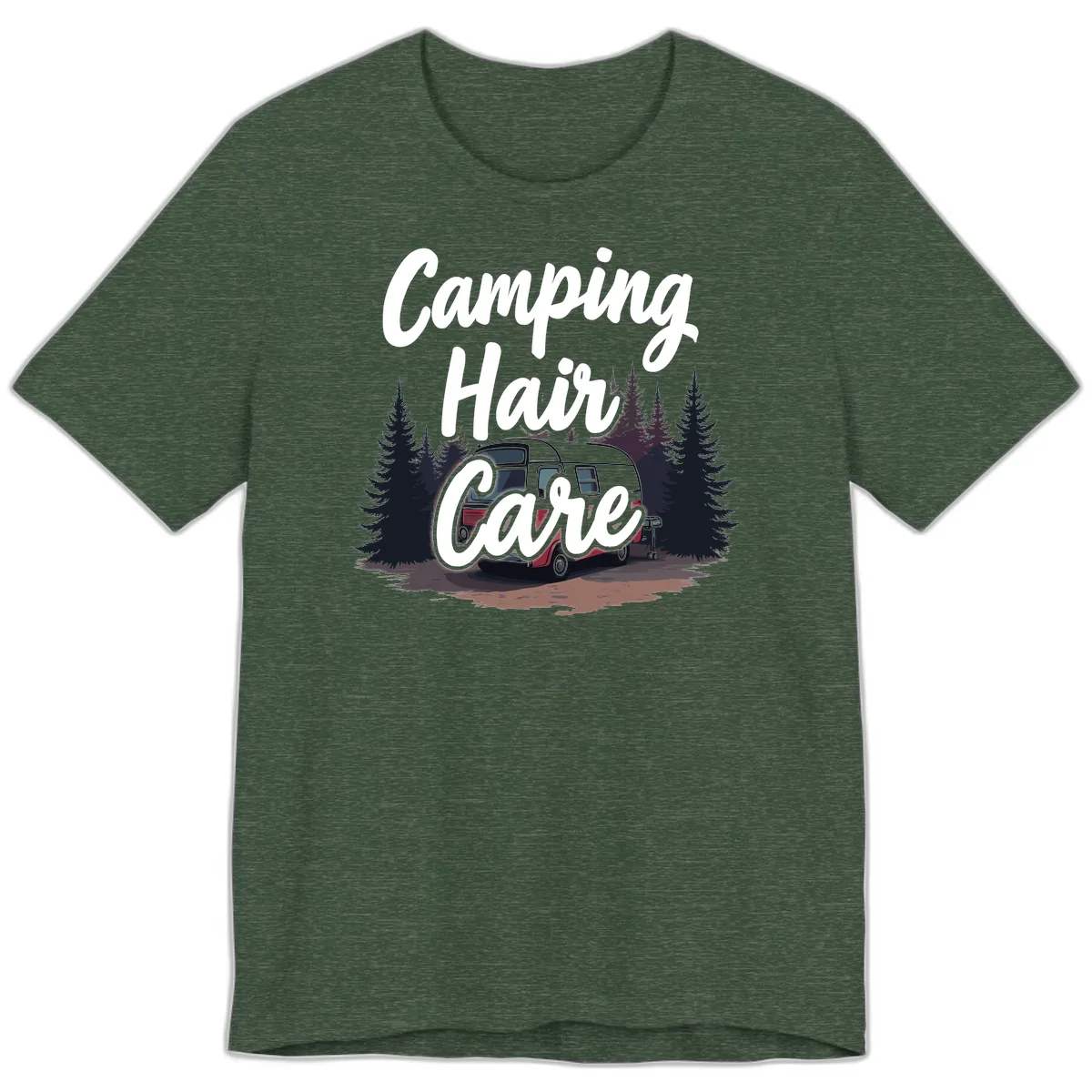 Camping Hair Care Retro Trailer Premium T-Shirt in Heather Forest